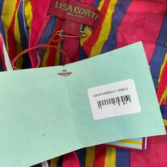 Lisa Corti Summer Wedding Guest Dress 100% Cotton Halter Mini Colorful Fun NEW - Picture 5 of 7